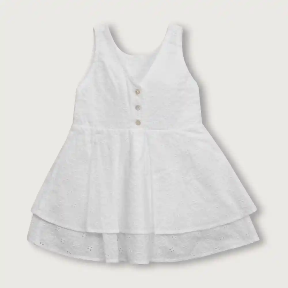 Vestido Escote V Espalda Y Botones Niña Blanco Talla 2a