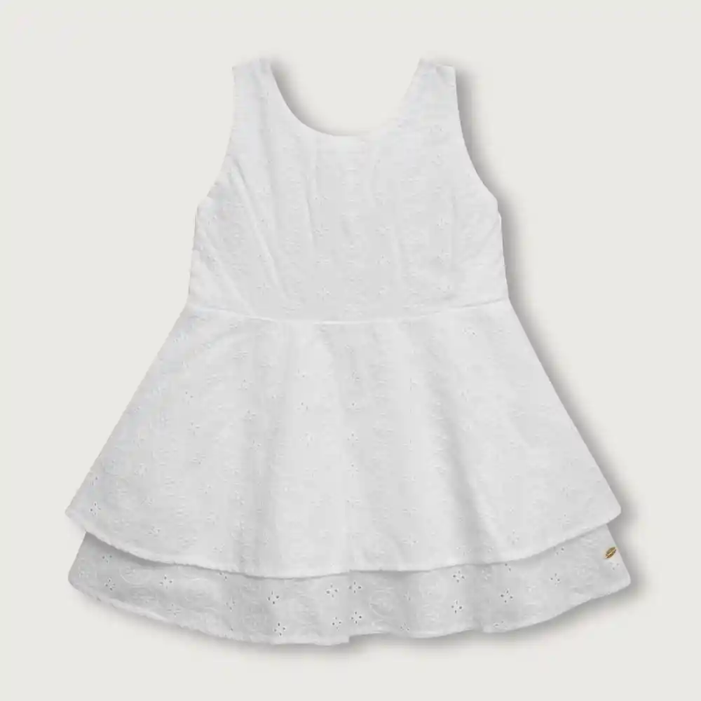 Vestido Escote V Espalda Y Botones Niña Blanco Talla 6m