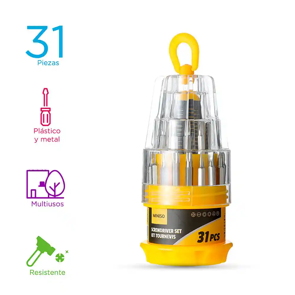 Miniso Set De Desarmadores Amarillo 31 Pzs