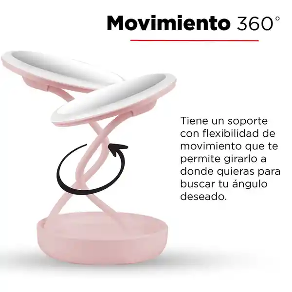 Lámpara de Mesa Giratoria Led Con Espejo Mod S5501 Rosa Miniso