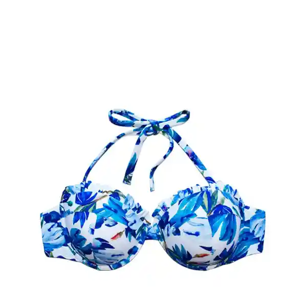 Bikini Sostén Strapless Con Vuelos Estampado Azul Talla S Samia