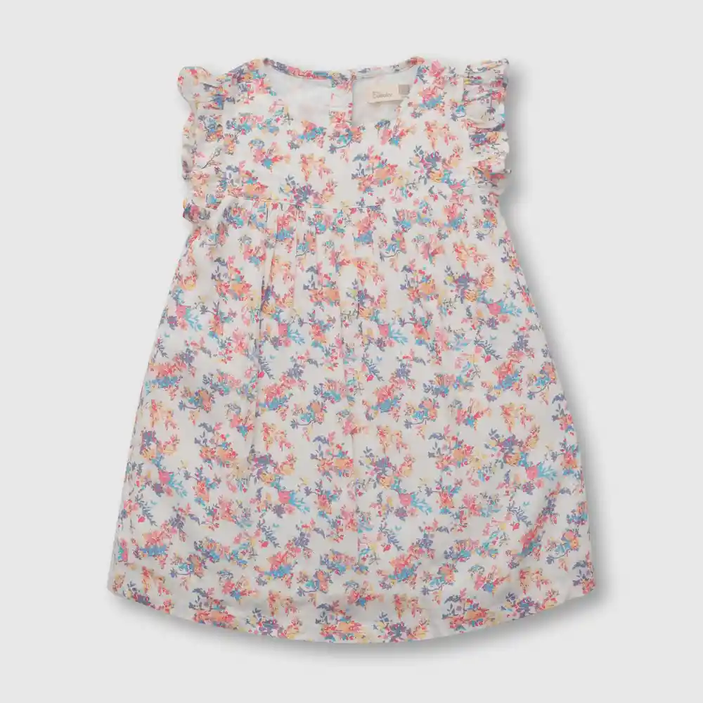 Vestido Floreado De Niña Blanco Talla 9/12 Meses