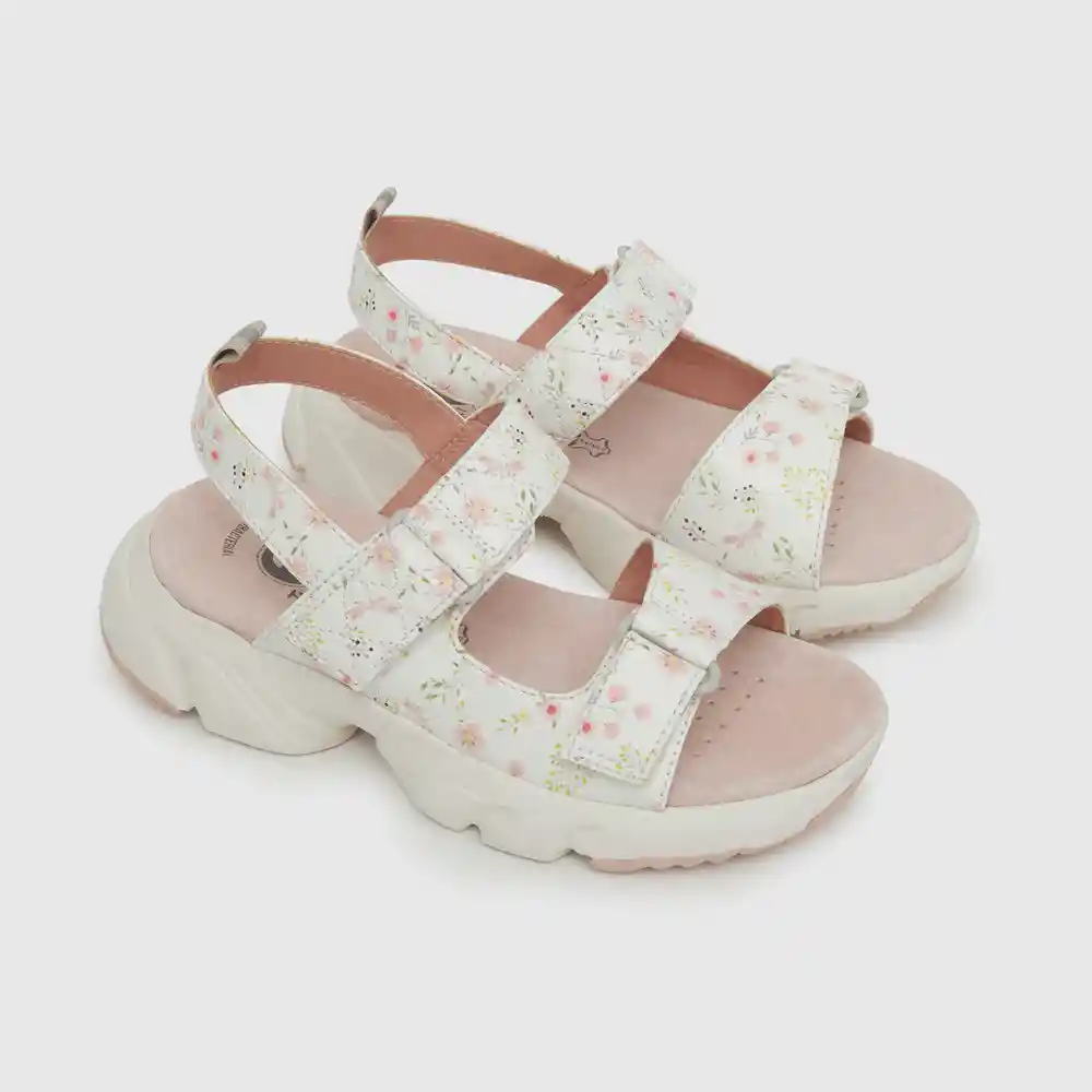 Sandalias Hebilla Punta Velcro Ajustable Niña Blanco 34