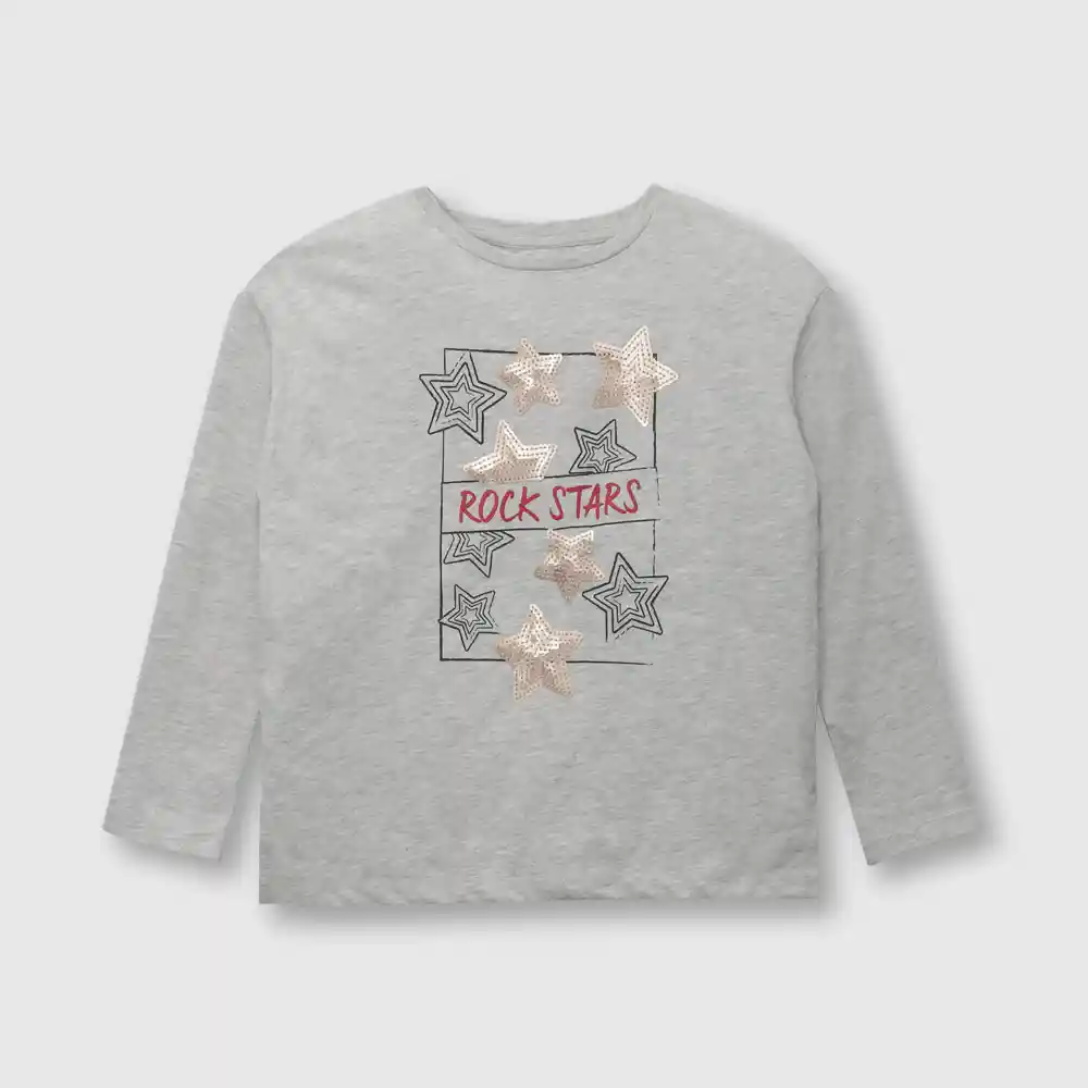 Polera Estrellas De Niña Gris Talla 8 Años