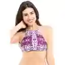 Bikini Peto Cuello Alto Cruzado Estampado Rosado Talla S Samia