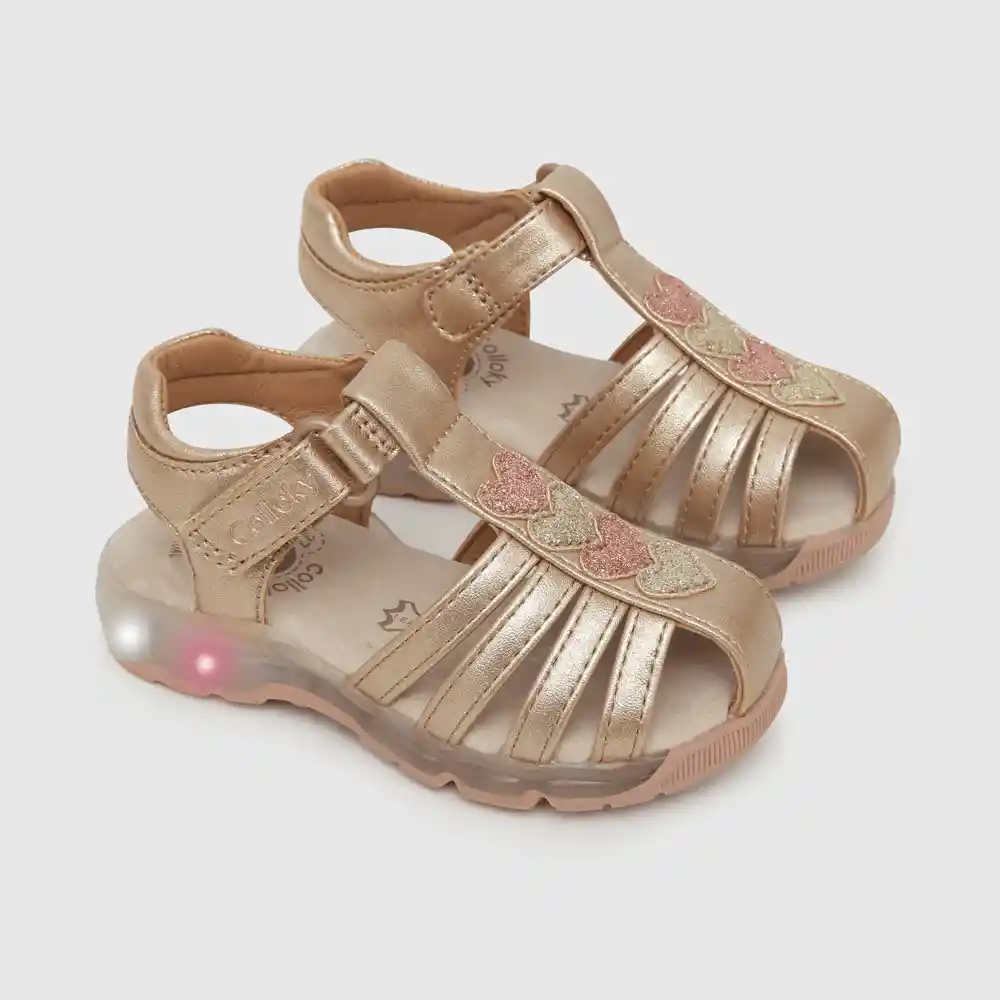 Sandalias Luces Corazones De Niña Rosado Talla 21
