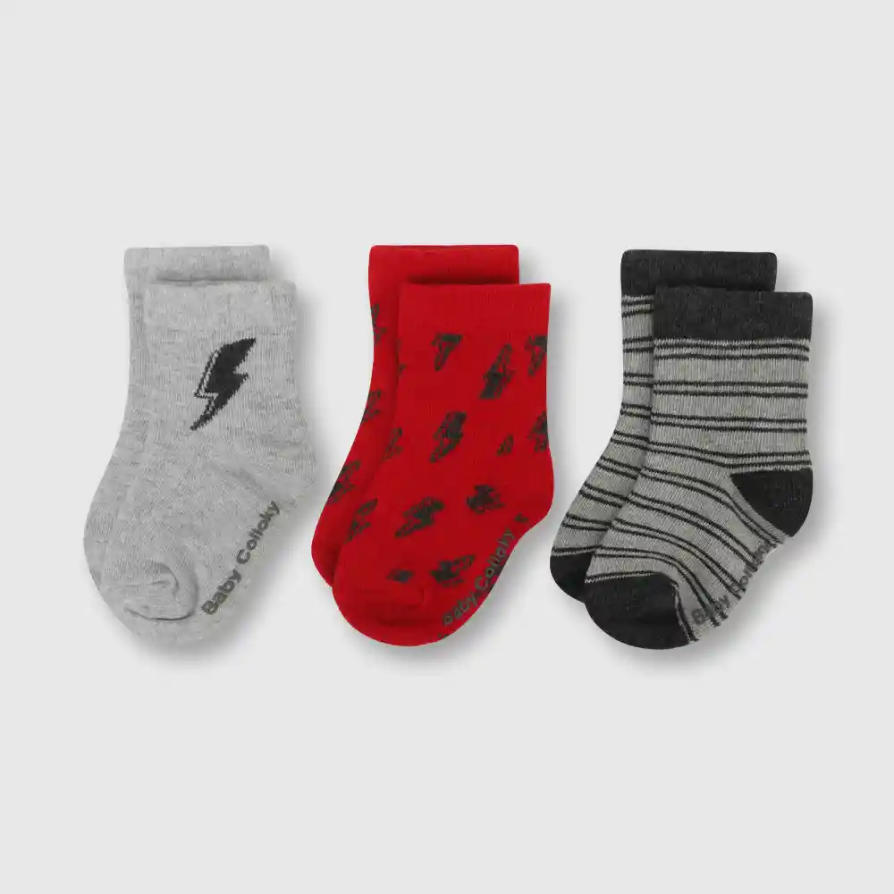 Pack Calcetín Deportivo Rayo Bebé Niño Gris Talla 20/22
