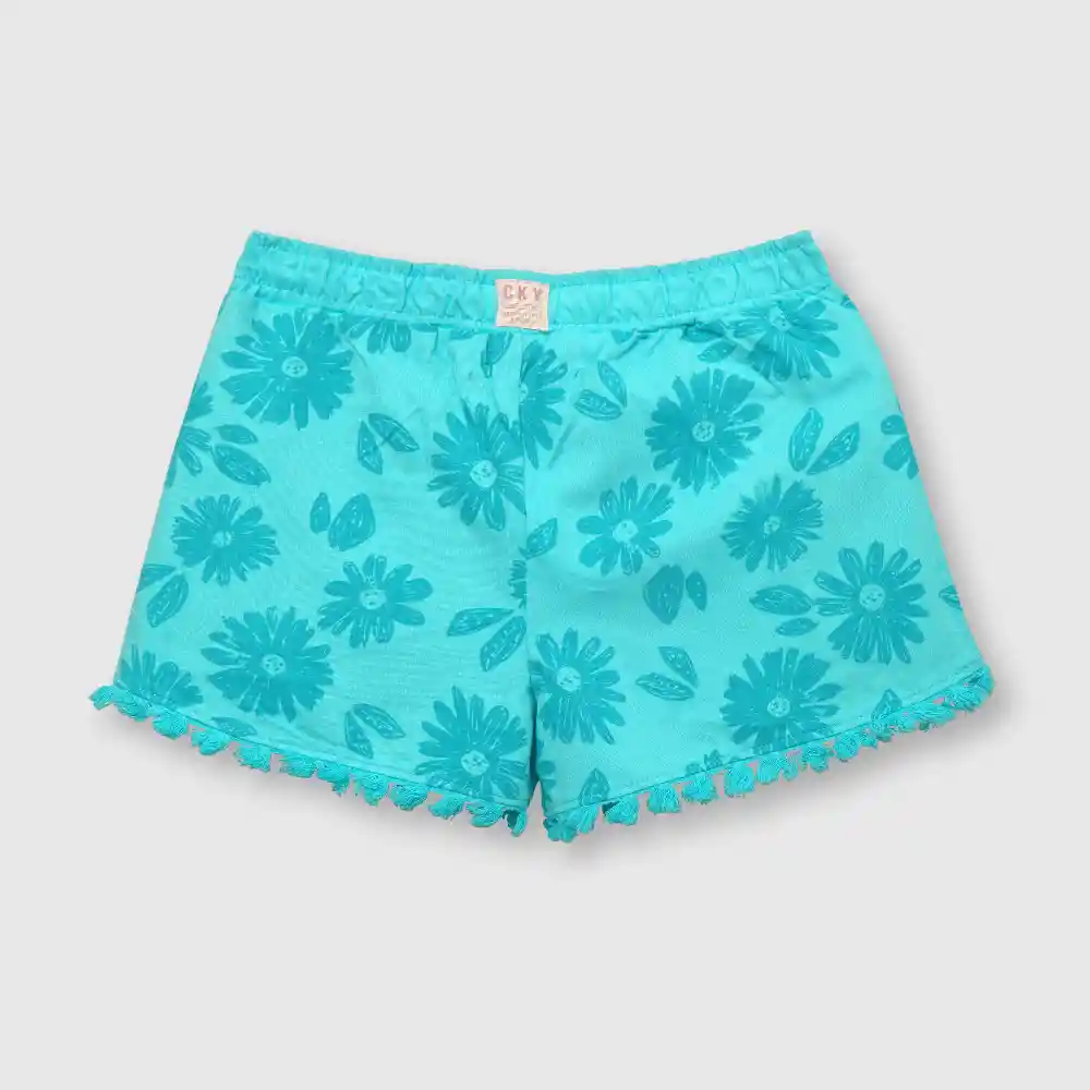 Short Estampado De Punto De Niña Turquesa Talla 12a