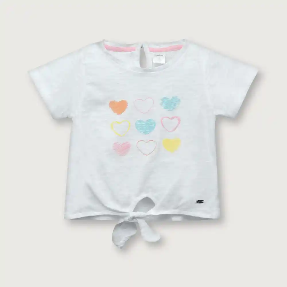 Polera Manga Corta Con Nudo Niña Blanca Talla 4a