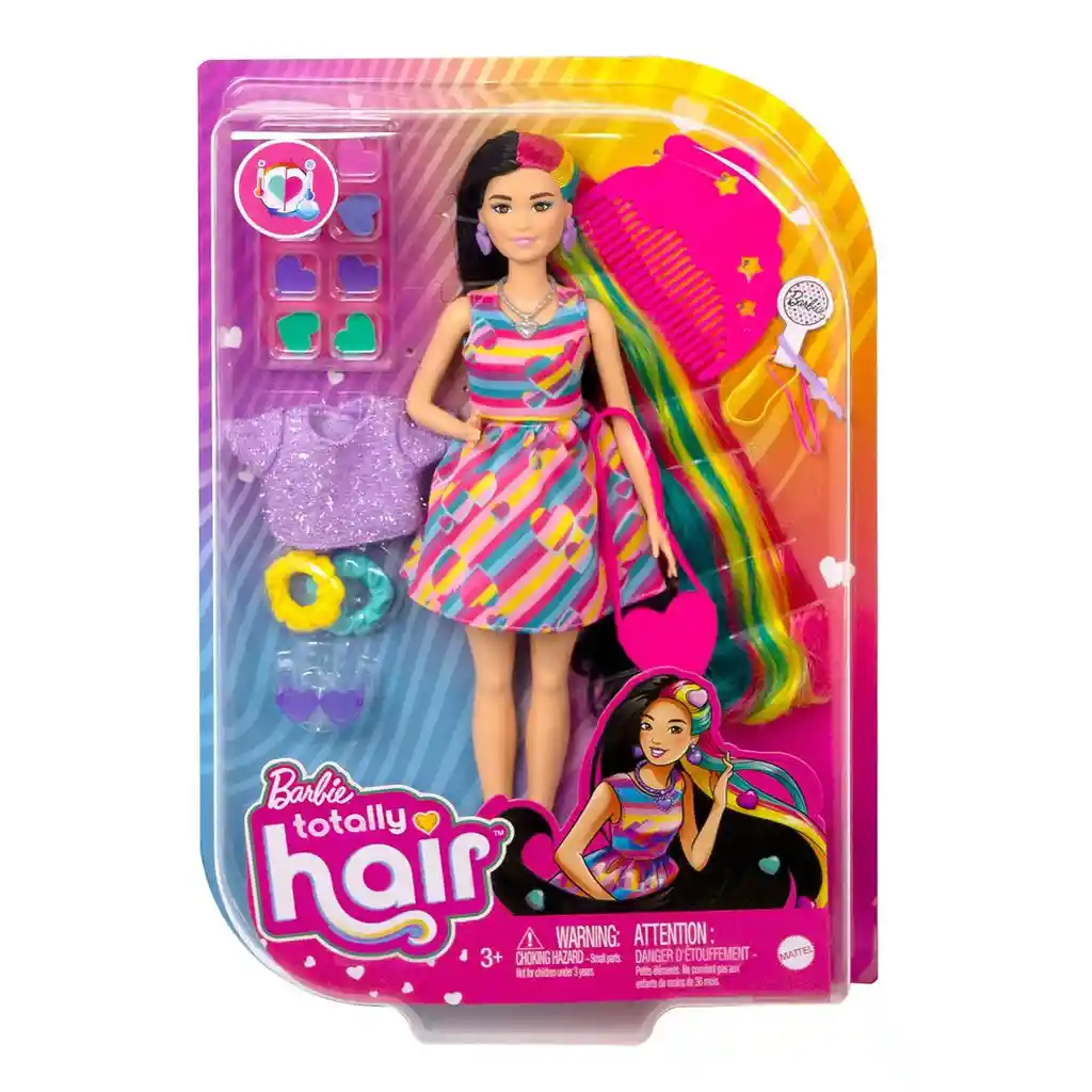 Barbie Muñeca Totally Hair Vestido de Rayas de Colores