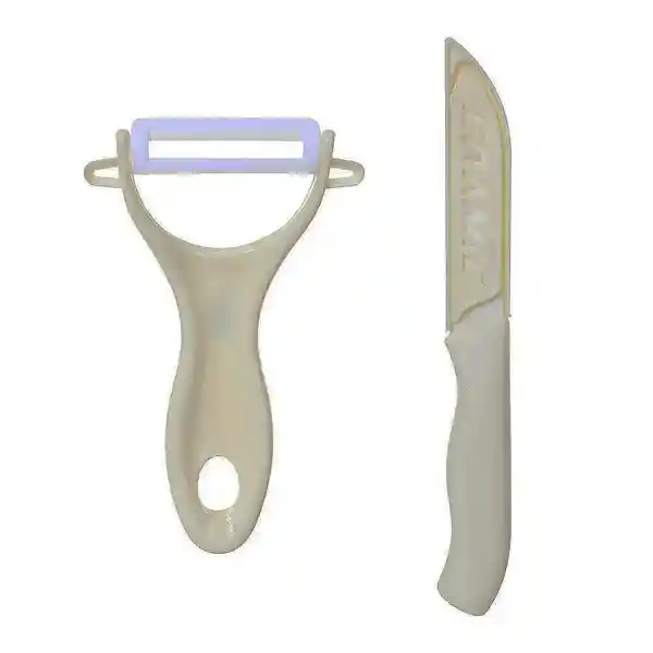 Set Cuchillo y Pelador de Cerámica Beige Miniso