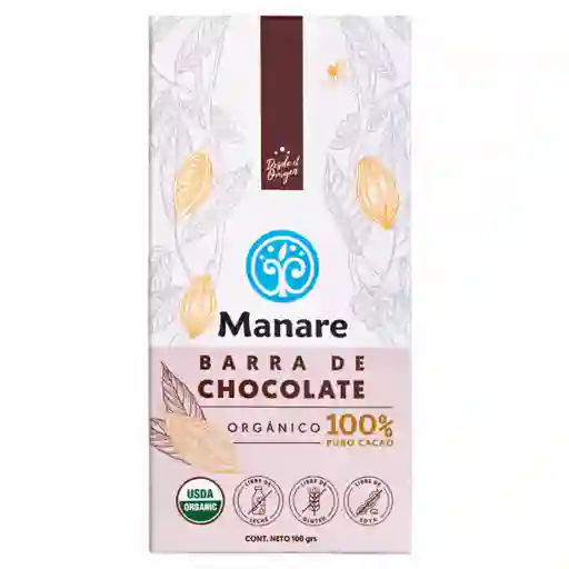 Manare Barra de Chocolate 100 % Orgánico