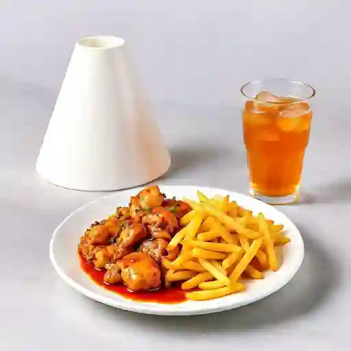 Pollo Mongoliano Con Papas Fritas + 6u Wantan