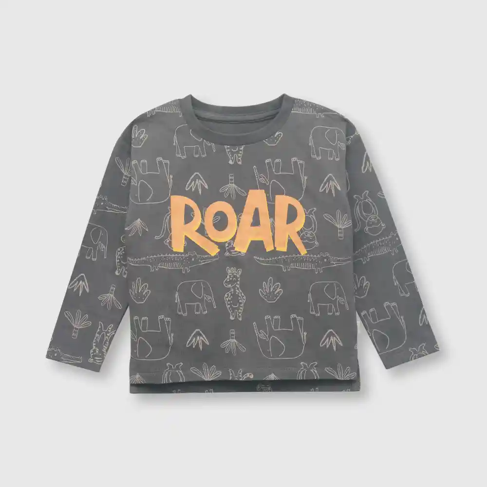 Polera Safari De Bebe Niño Gris Talla 9/12m