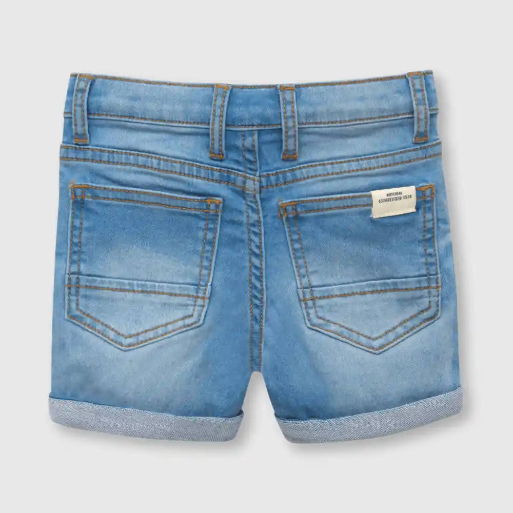 Bermuda De Bebé Mezclilla De Punto Niño Azul Talla 6/9m