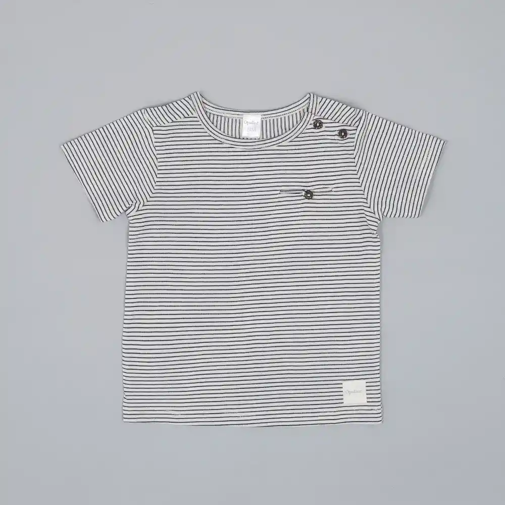 Polera Manga Corta Líneas Niño Gris Talla 9m