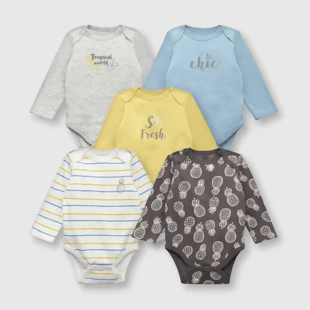 Pack Bodies De Bebe Niño Frutas Gris Talla 6/9m