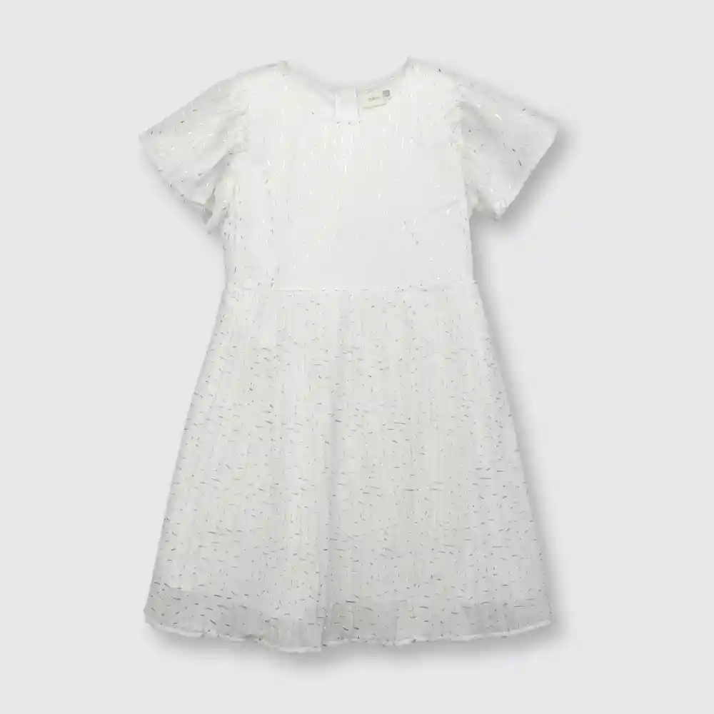 Vestido Plisado De Niña Blanco Talla 10a