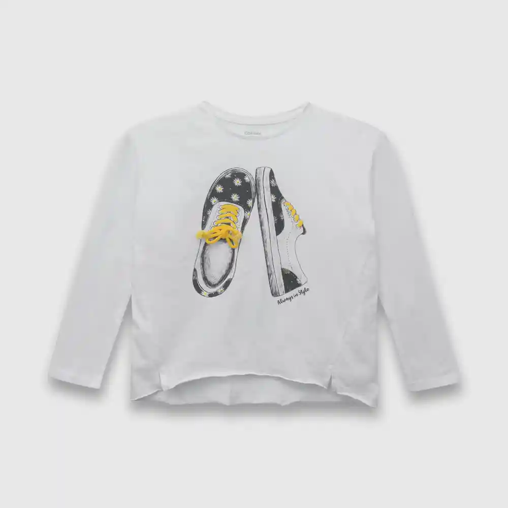 Polera Con Zapatillas De Niña Blanco Talla 6 Años