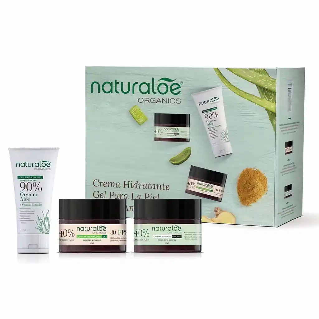Naturaloe Set Crema Hidratante Día más Crema Antiage Noche y Gel para Piel