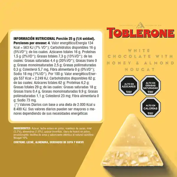 Toblerone Barra de Chocolate Blanco