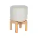 Maceta de Cerámica Con Base de Bambú 14 x 12 cm Casaideas