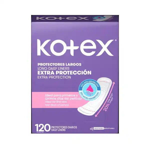 Protectores Diarios Largos Kotex X120 Unidades