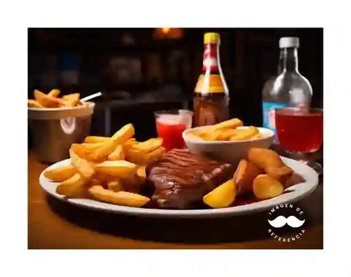 Churrasco Italio + Papas Fritas + Bebida