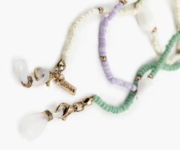 Strap de Lentes y Mascarilla Mostacillas Conchitas Blanco Lounge