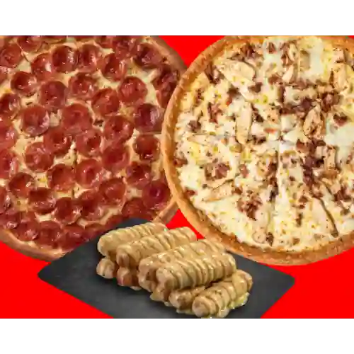 2 Pizzas Familiares + Palitos