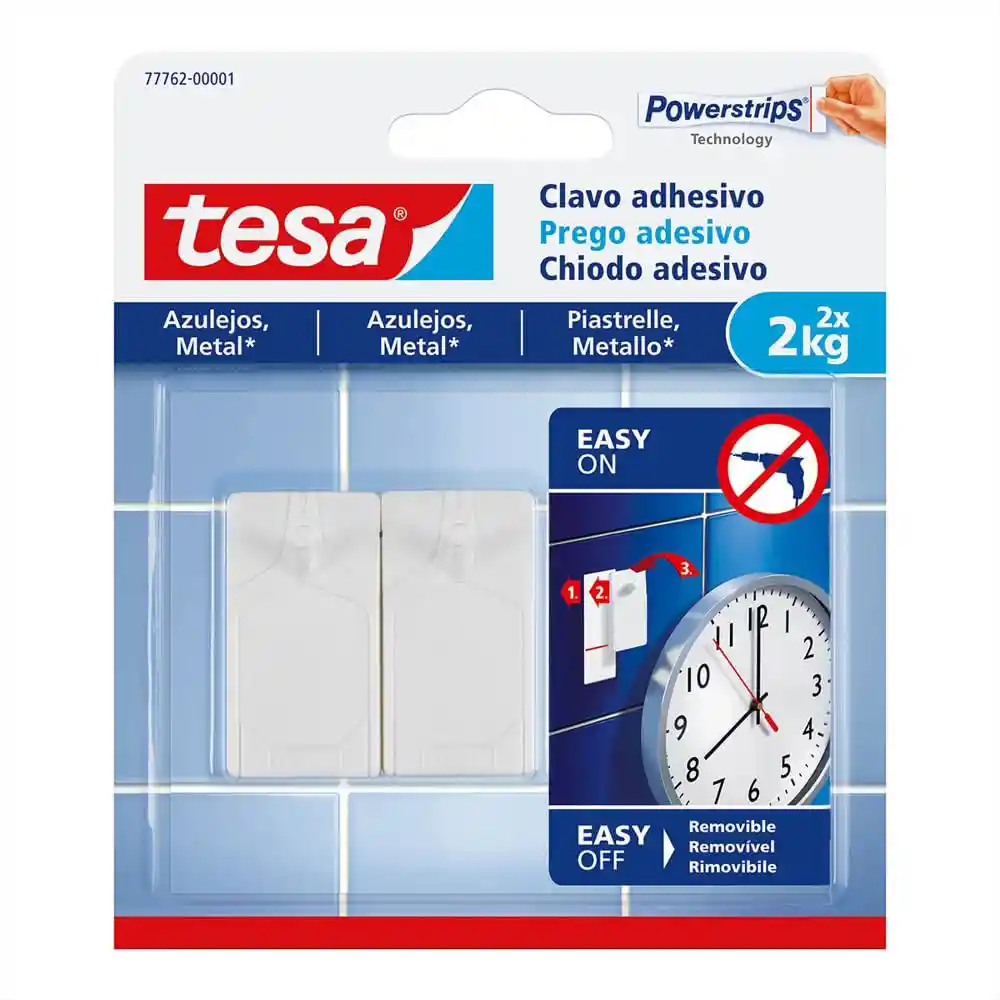 Tesa Clavo Adhesivo Powerstrips Azulejos / Vidrio / Metal 2 Kg