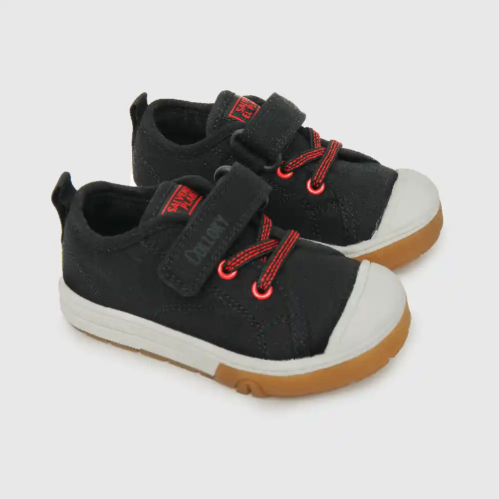 Zapatillas Velcro Elástico Lona De Niño Negro Talla 25