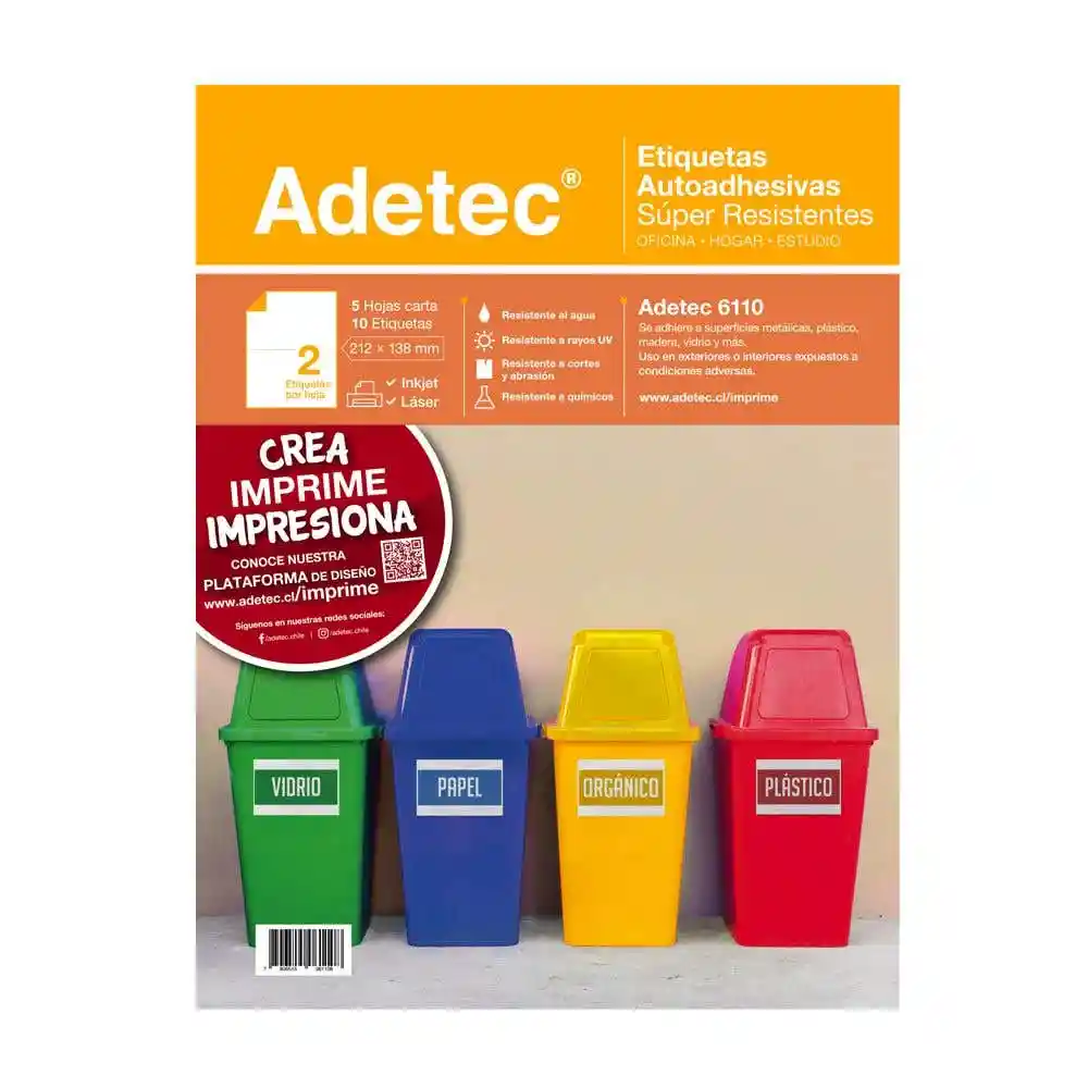 Etiquetas Autoadhesivas Súper Resistentes 212x138mm. Adetec