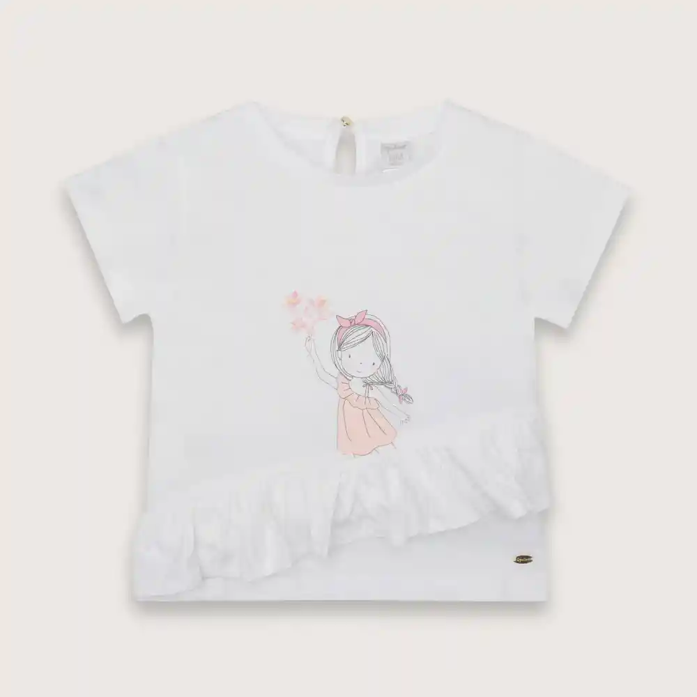 Polera De Niño Con Vuelo En Frente Blanco Talla 18m