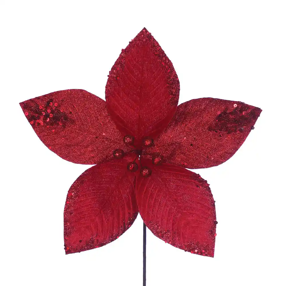 Flor Krea Roja Brillos Tradicional Navidad