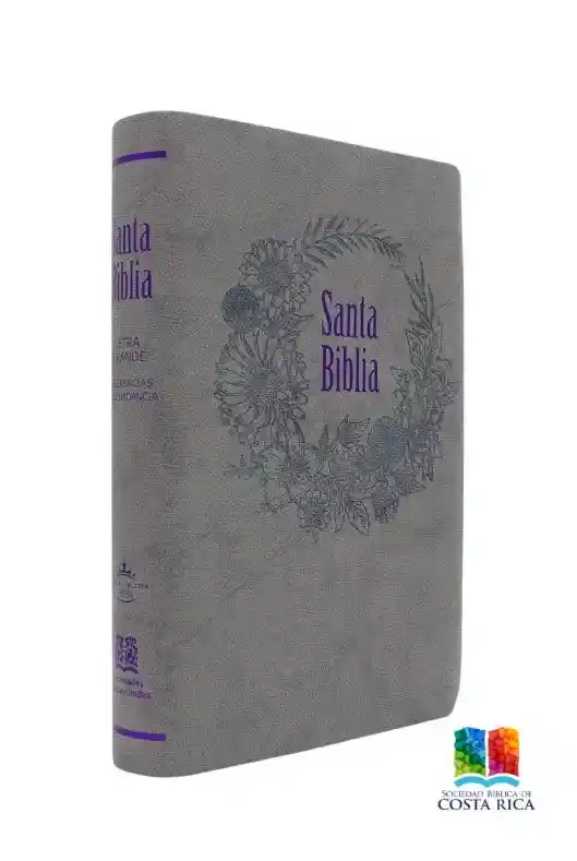 Biblia Letra Grande Flores Relieve Gris Morado