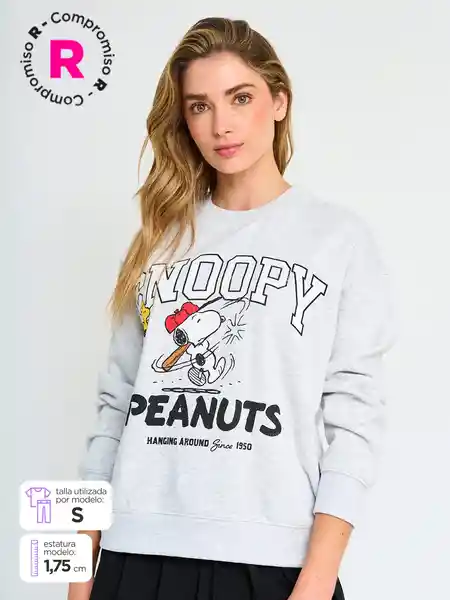 Index Polera Manga Larga cm Snoopy 2 Color Gris Melange S S25