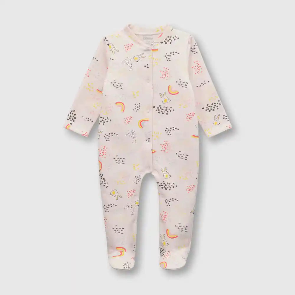 Pijama De Franela Enterito Para Bebé Niña Rosado T. 6/9m