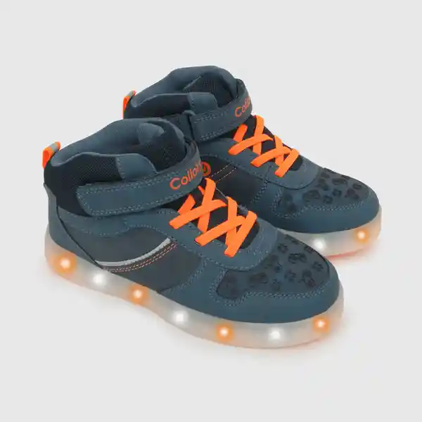 Zapatillas Velcro Elástico Luces Gamer Niño Azul T. 34 Colloky