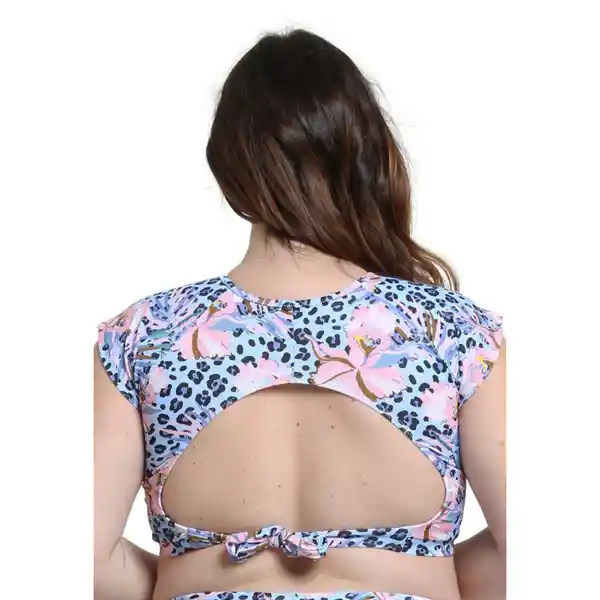 Bikini Estilo Crop Top Estampado Celeste Talla L Samia