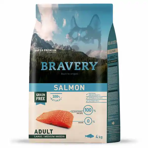Bravery Alimento Para Perro Adulto Raza Mediana y Grande Salmón