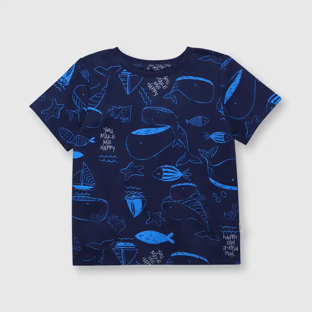 Polera Ballenas De Bebé Niño Azul Talla 9/12m