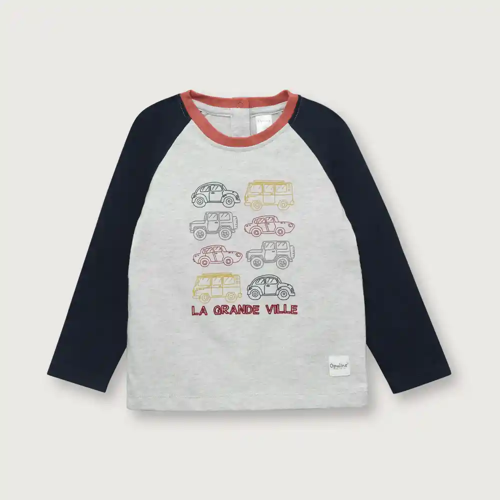 Polera Manga Raglan De Niño Gris Y Azul Talla 6m
