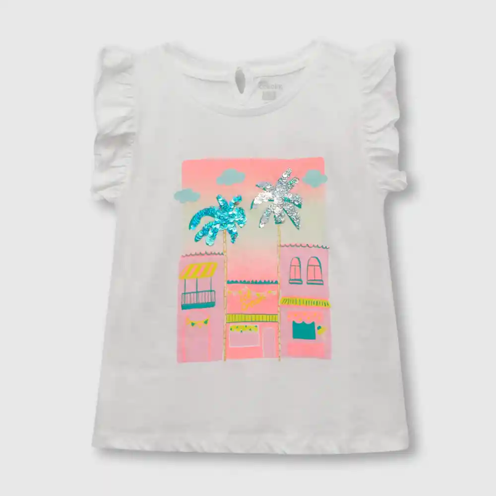 Polera Palmeras De Niña Blanco Talla 36 Meses