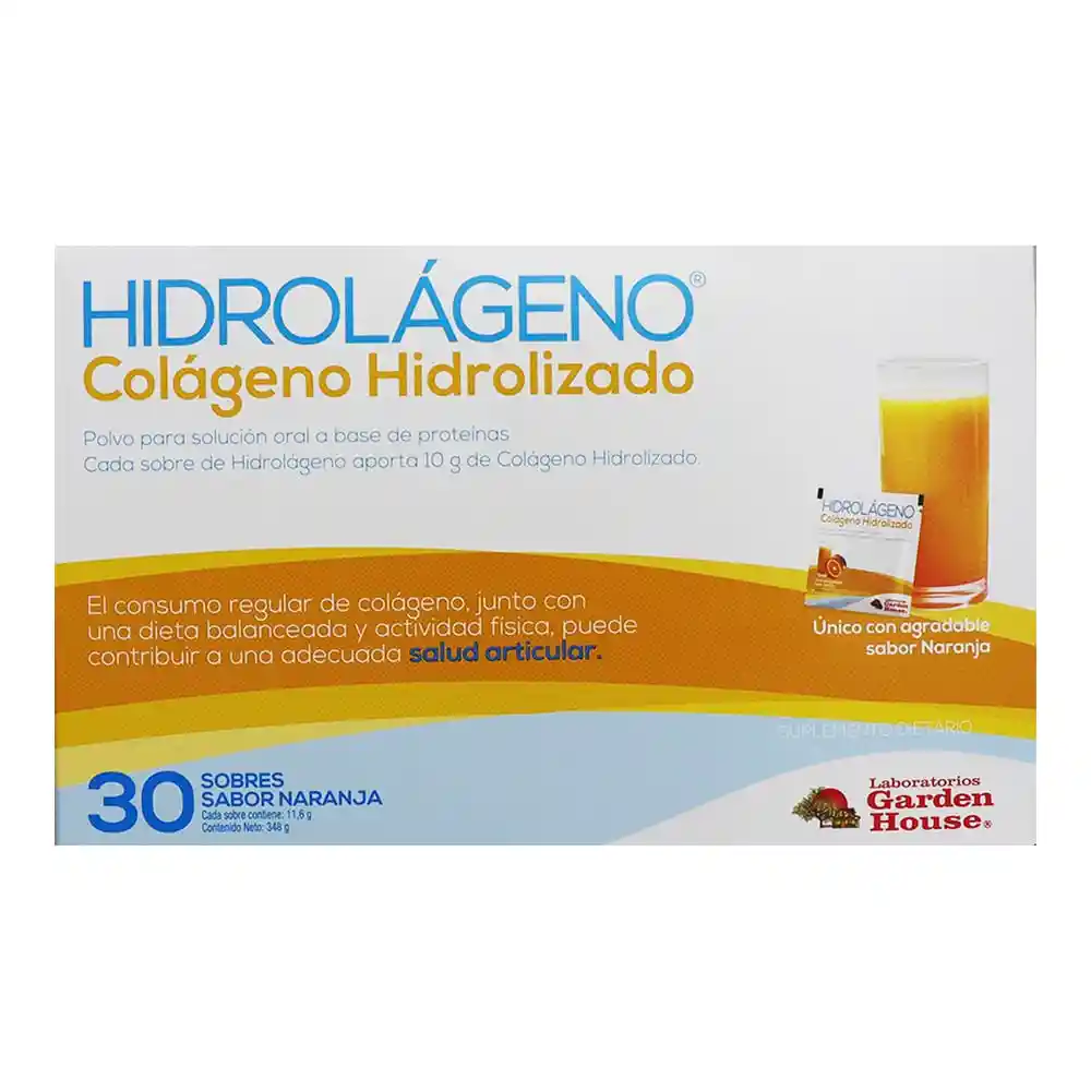 Colageno Hidrolizado Hidrolágeno Sabor Naranja 30 Sobres