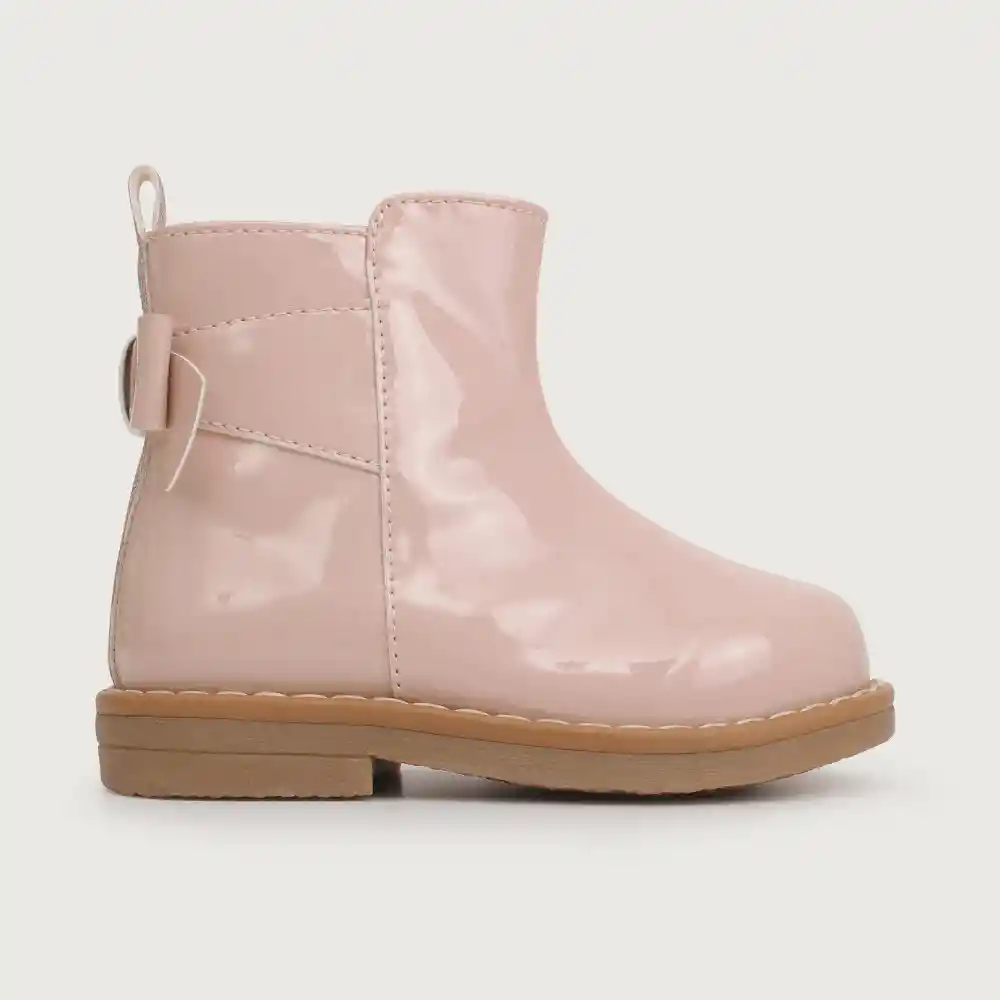 Botines Charol Niña Con Moño Rosado Talla 20