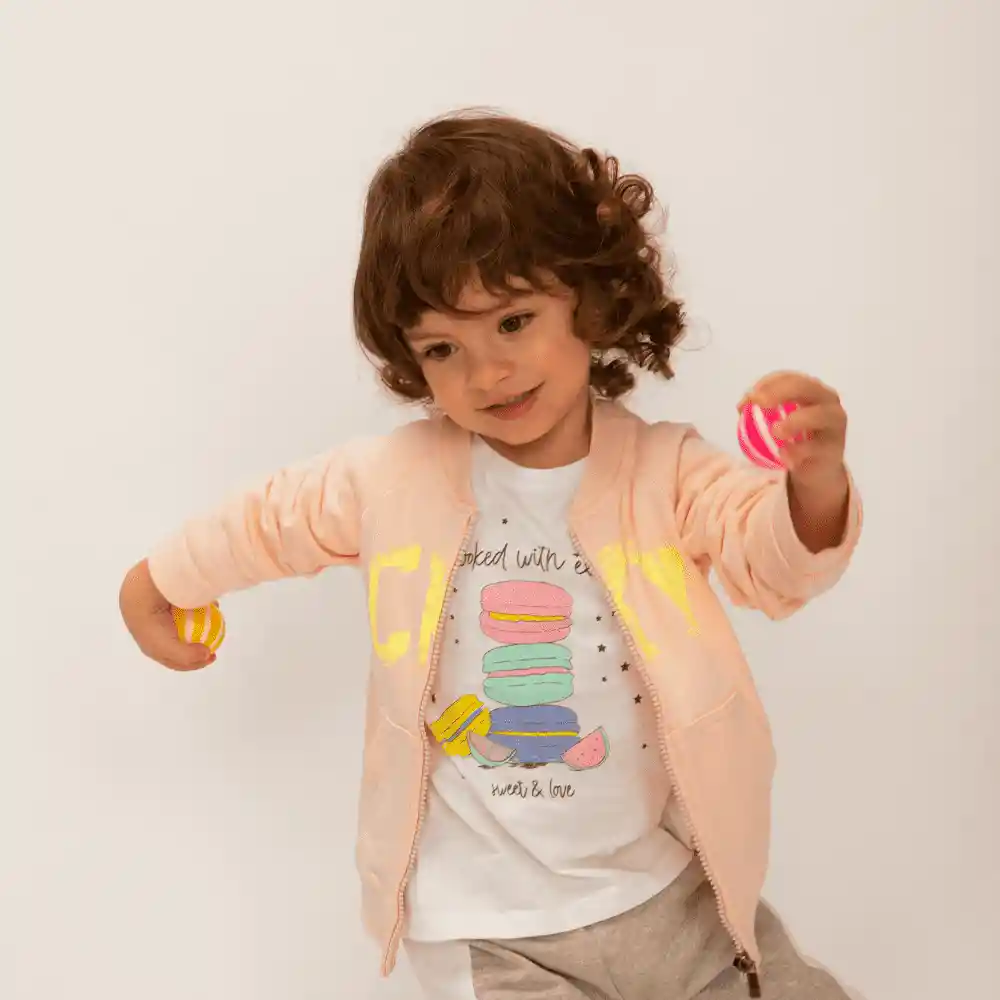 Polera Macarrones De Niña Blanco Talla 18/24 Meses