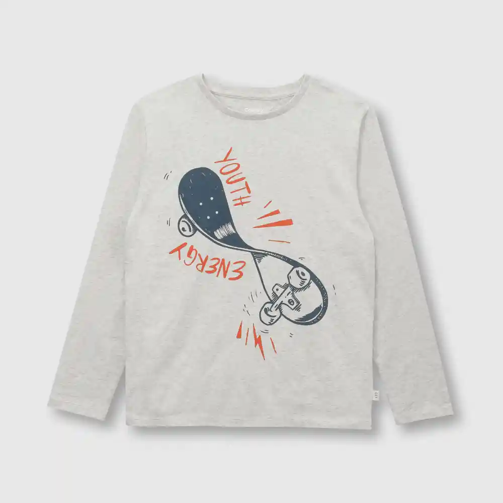 Polera Orgánica Skate Para Niño Beige Talla 4a