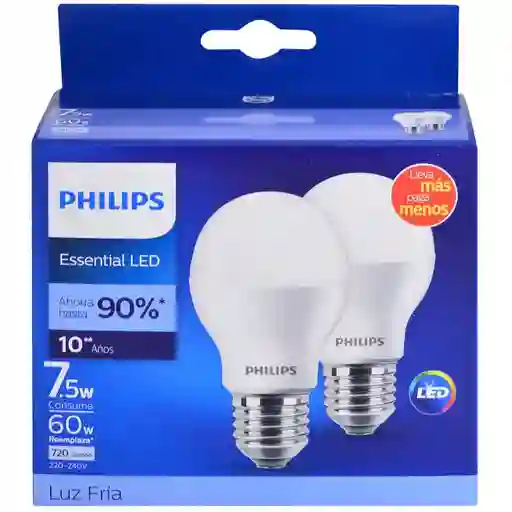 Philips Pack Foco Ampolleta Led Luz Fría 8W E27