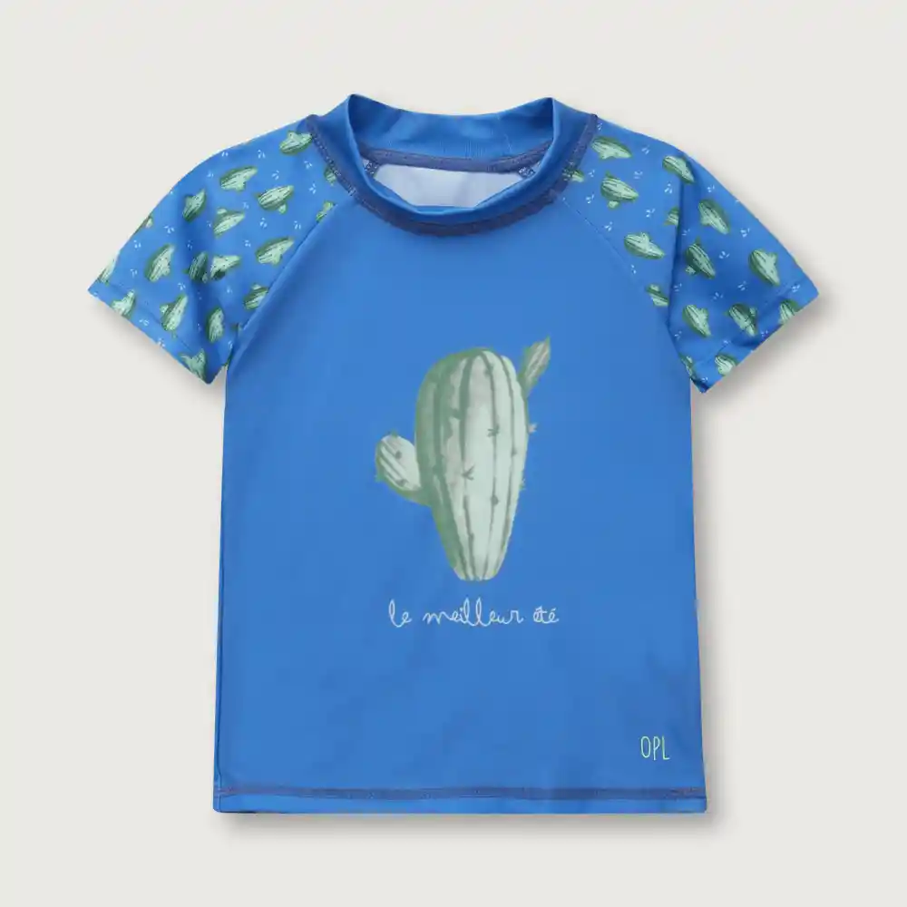 Traje Polera Uv Cactus Baño Niño Azul Talla 9m